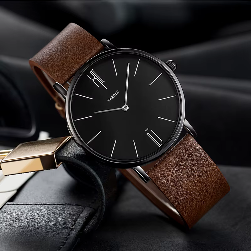 Montre d'extérieur en cuir véritable pour hommes