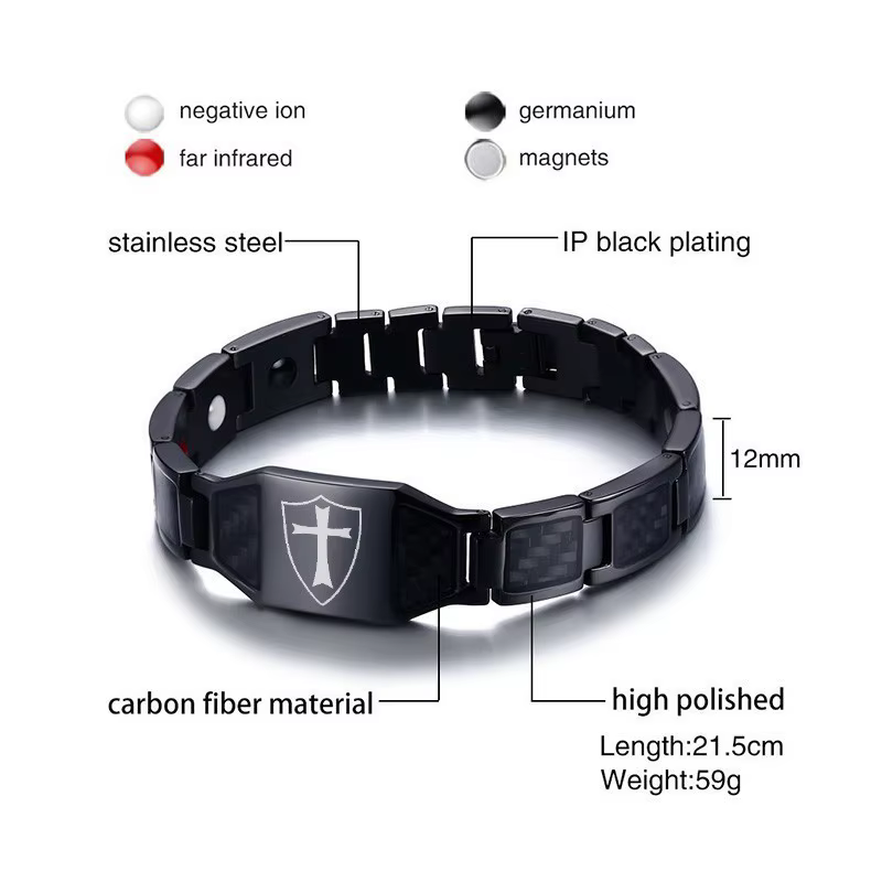 Mn-Bracelets en Fibre de Carbone pour Homme, Bouclier des Templiers, Thérapie de la Foi Croisée
