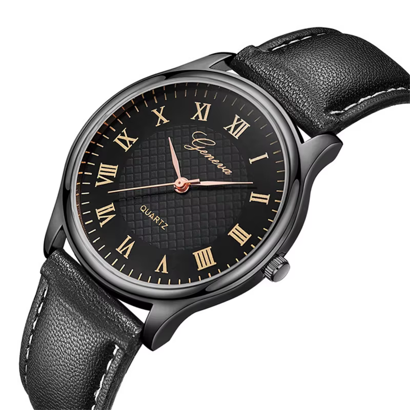 Mode moderne noir Quartz hommes montres marée marque bracelet en cuir grand cadran