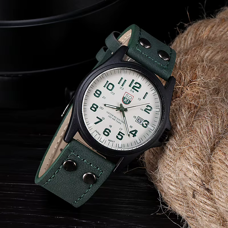 Offres spéciales montres pour hommes en cuir mat Quartz homme montre-bracelet Date calendrier montre décontractée