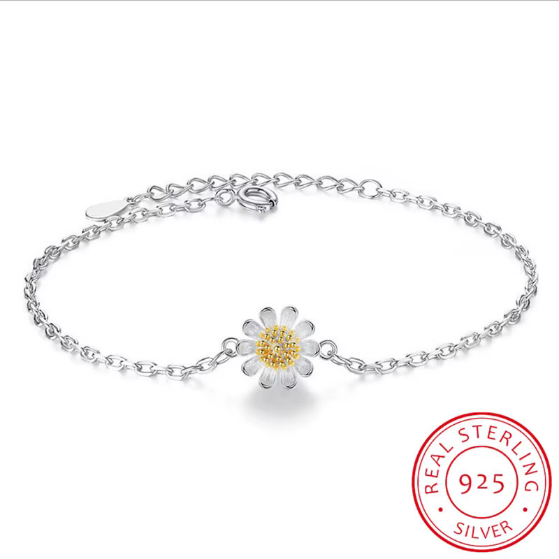 2019 réel pur 925 en argent Sterling marguerite fleur bracelets pour femme pulsera de plata livraison directe