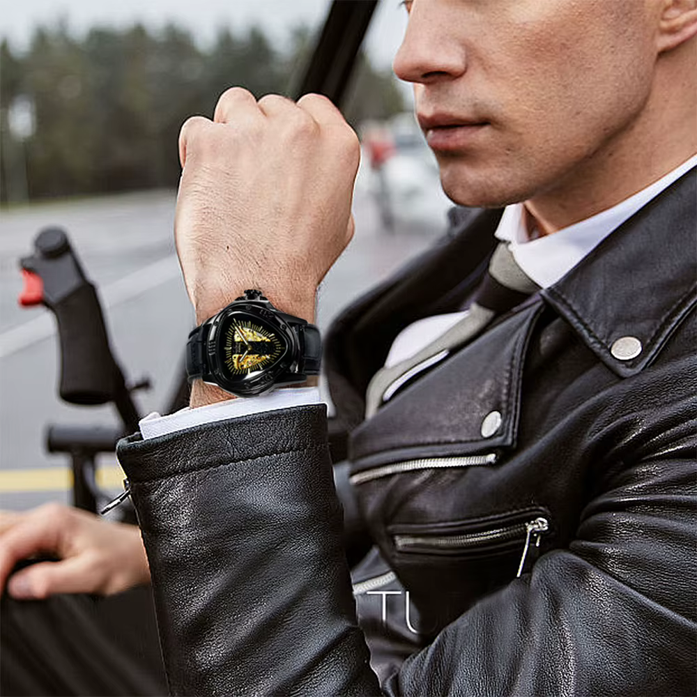 Winner – montre officielle Triangle squelette doré pour homme