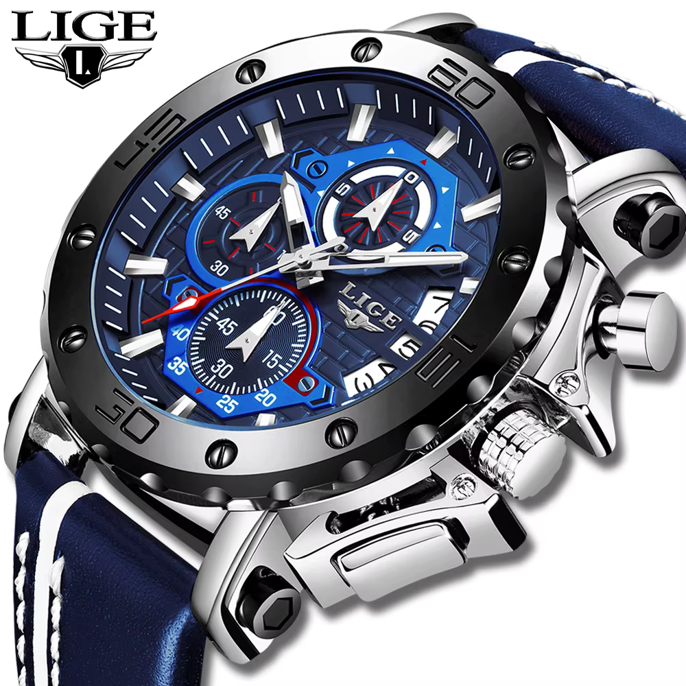 2025 LIGE nouvelles montres pour hommes Top marque de luxe grand cadran montre à Quartz militaire en cuir étanche Sport montre-bracelet Relogio Masculino