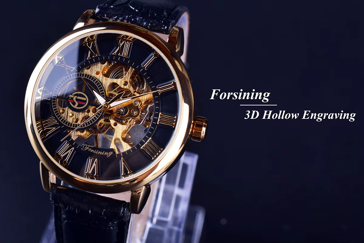 Forsining-Montre mécanique avec logo 3D pour homme