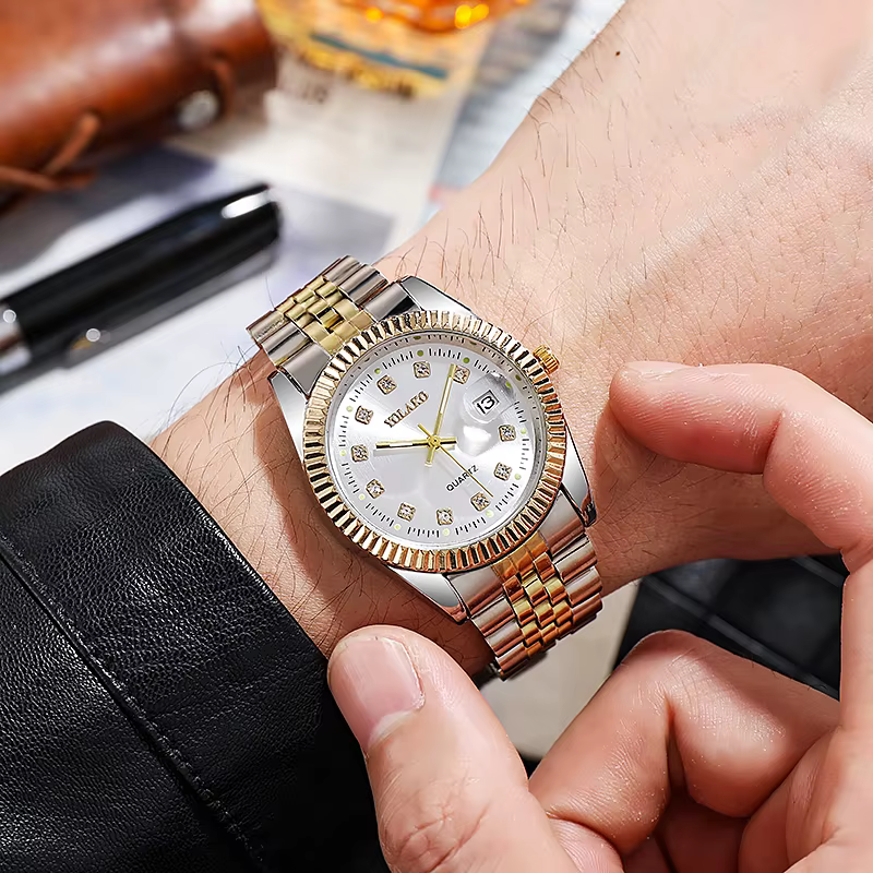 Nouvelle mode marque de luxe montres hommes 2021 doré entièrement en acier Quartz montre-bracelet