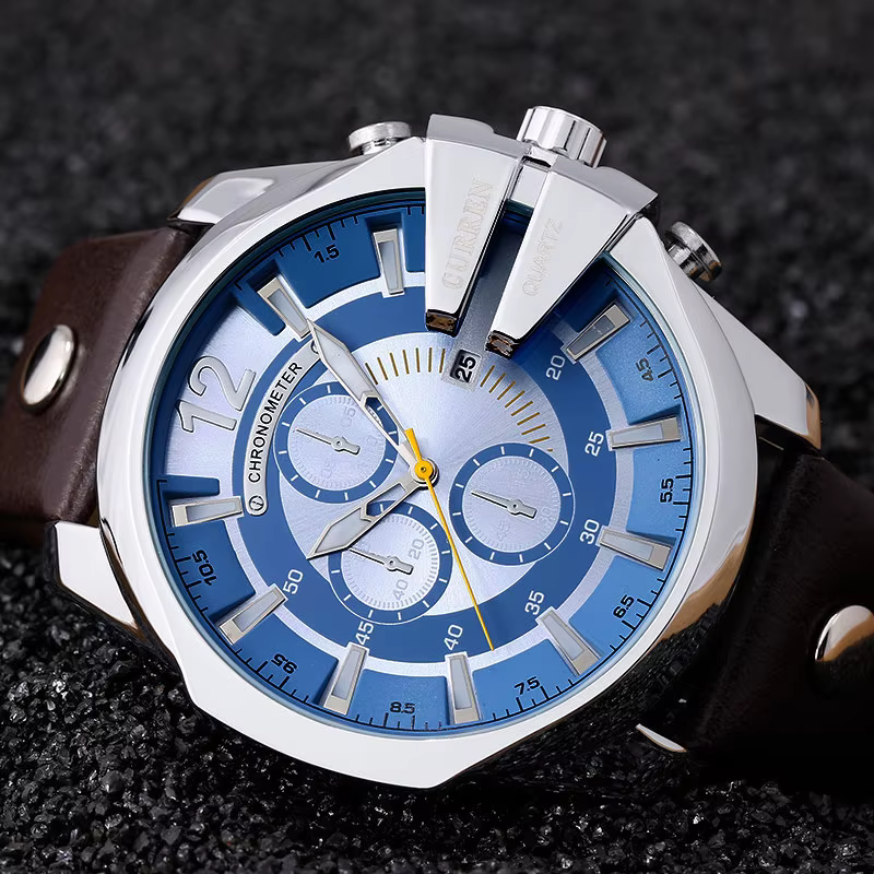 Montres pour hommes Top marque de luxe en cuir doré montre à Quartz
