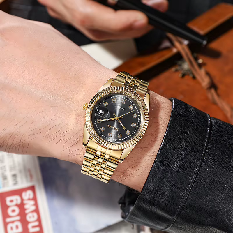 Nouvelle mode marque de luxe montres hommes 2021 doré entièrement en acier Quartz montre-bracelet