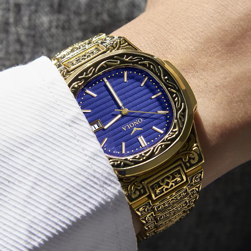 ONOLA rétro haut de gamme montre à Quartz hommes montre-bracelet étanche mode décontracté doré classique calendrier
