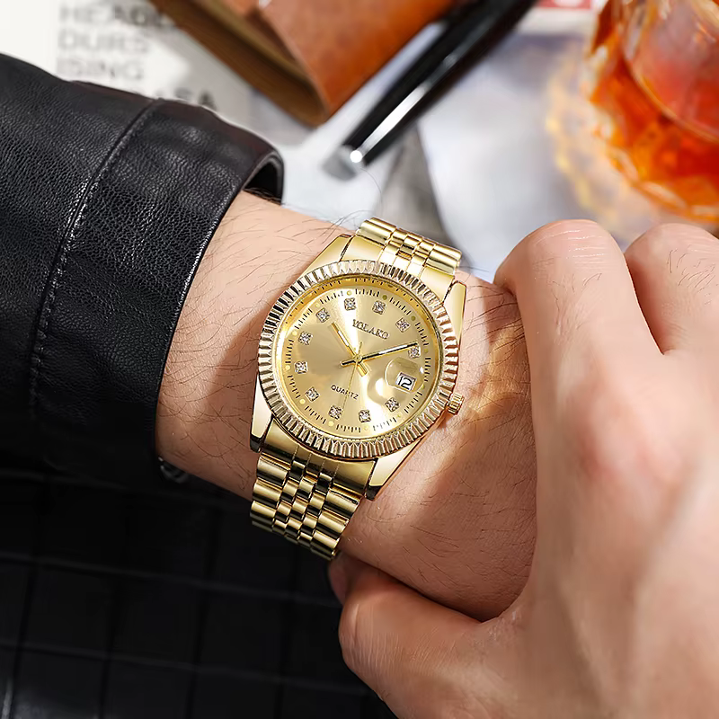 Nouvelle mode marque de luxe montres hommes 2021 doré entièrement en acier Quartz montre-bracelet