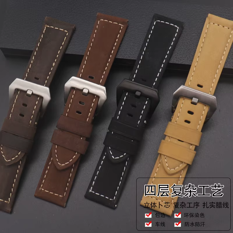 Bracelet de montre en cuir véritable pour Panerai Luminor Radiomir 18mm 20mm 22mm 24mm