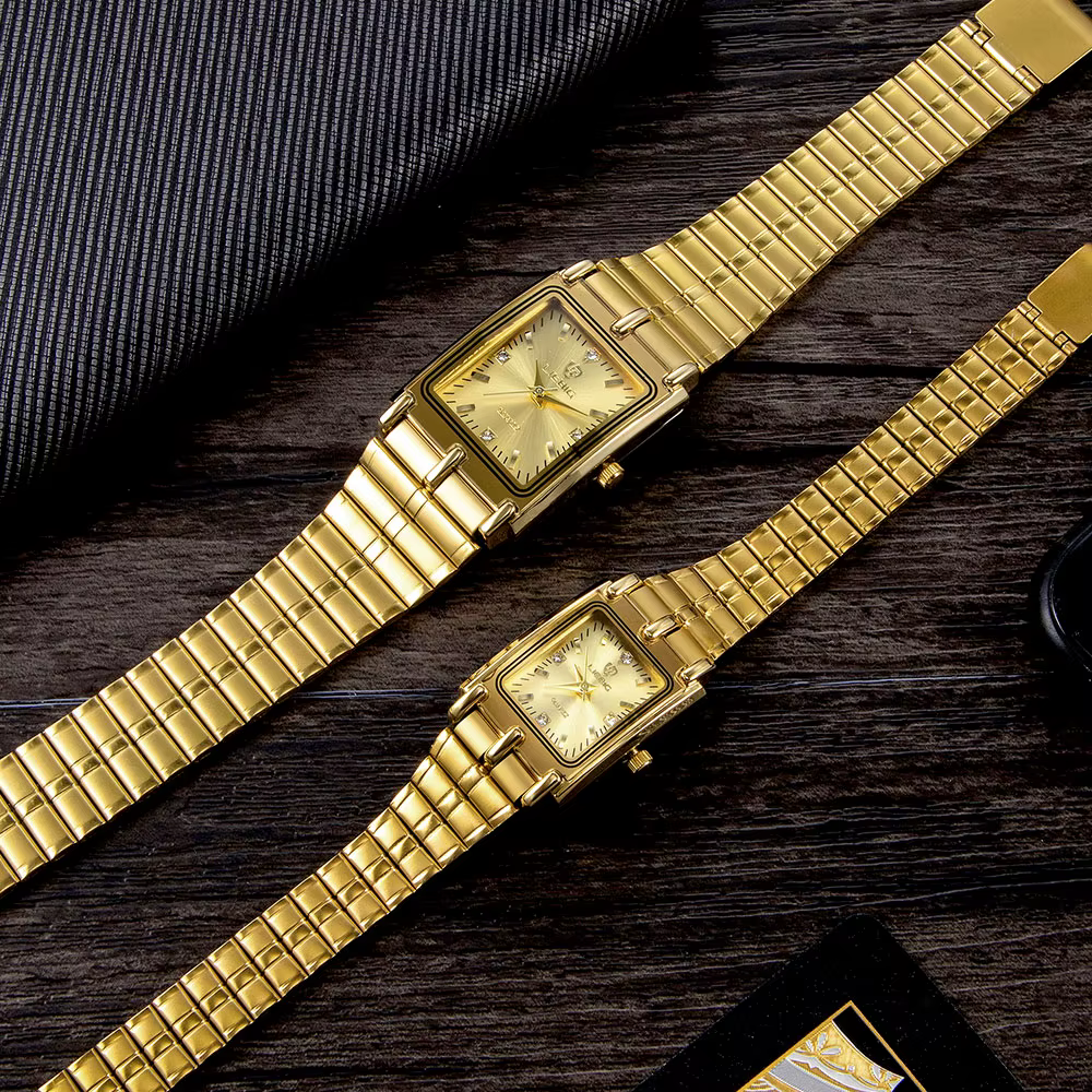 2022 luxe or Bracelet en acier montres femme mâle horloge montre à Quartz dorée pour hommes femmes