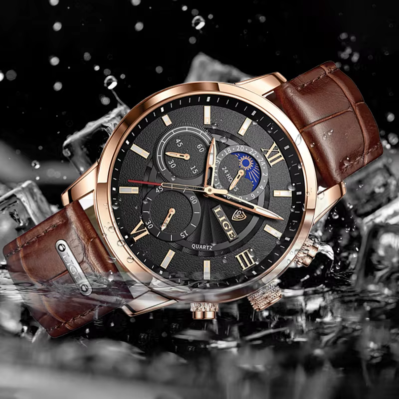 2025 nouvelles montres pour hommes LIGE Top marque de luxe en cuir montre à quartz décontractée
