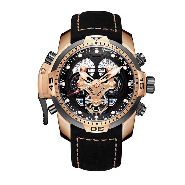 Reef Tiger-Montre-bracelet en cuir pour homme