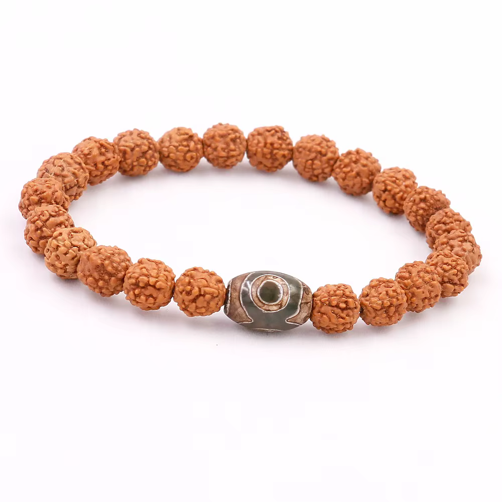 Graine de Rudraksha naturelle avec bouddhisme tibétain, perles d'oeil Dzi, Bracelet pour hommes et femmes, vente en gros, nouveaux bijoux porte-bonheur de guérison Mala