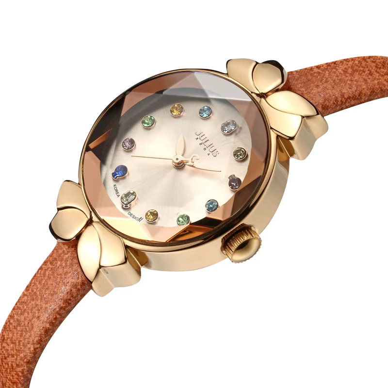 Petite montre à quartz en cuir véritable pour femme