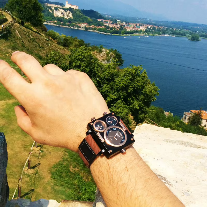 Oulm-Montre de sport à quartz verte pour homme