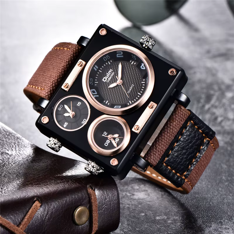 Oulm-Montre de sport à quartz verte pour homme