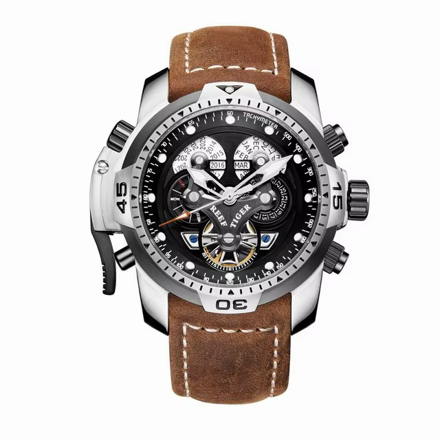 Reef Tiger-Montre-bracelet en cuir pour homme