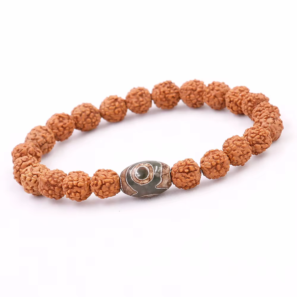 Graine de Rudraksha naturelle avec bouddhisme tibétain, perles d'oeil Dzi, Bracelet pour hommes et femmes, vente en gros, nouveaux bijoux porte-bonheur de guérison Mala