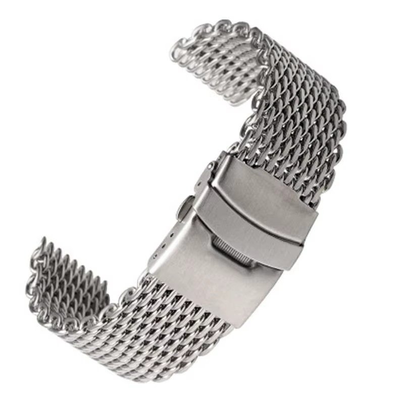 Argent 18mm/20mm/22mm/24mm acier milanais requin maille Bracelet de montre