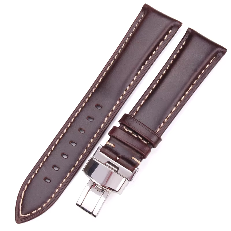 Bracelet de montre lisse Vintage marron foncé noir 18 19 20 21 22 24mm