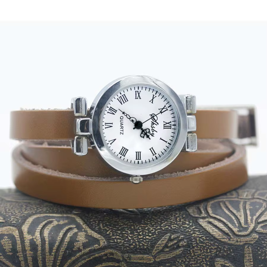 Shsby-Montre longue avec bracelet en cuir pour femme