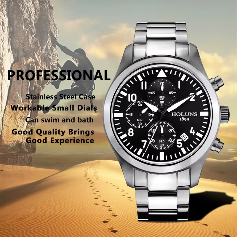 Original HOLUNS homme marque montre multifonctionnel sport mâle chronographe mode affaires lumineux luxe denim montres militaires