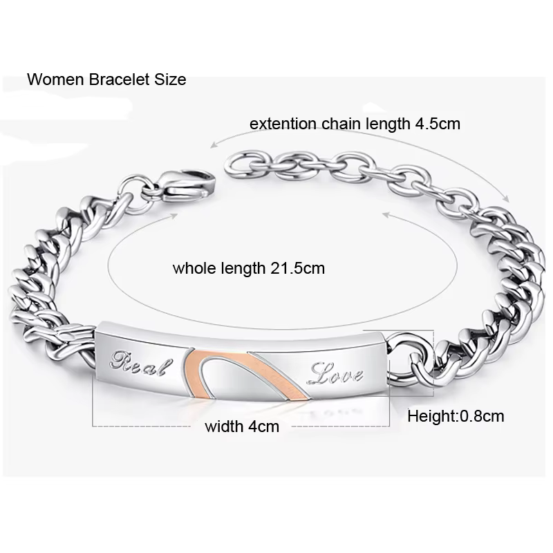 Bracelets de Couple d'amour réel à la mode, bijoux en acier inoxydable, breloques, cadeau pour amoureux, Puzzle en forme de cœur, accessoires de mariage