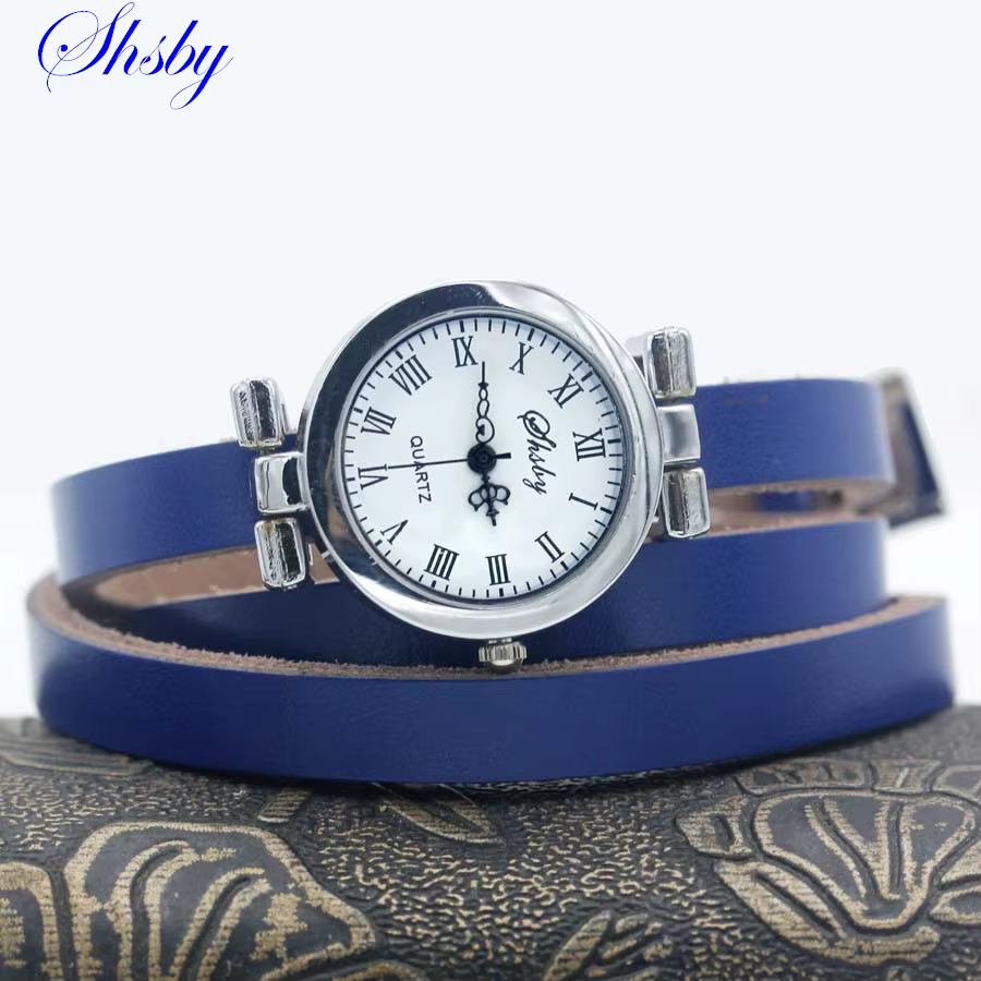 Shsby-Montre longue avec bracelet en cuir pour femme