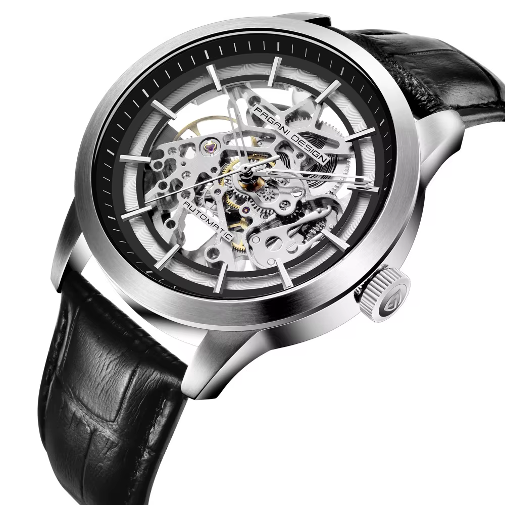 PAGANI DESIGN homme d'affaires montre de luxe squelette creux en cuir montre-bracelet