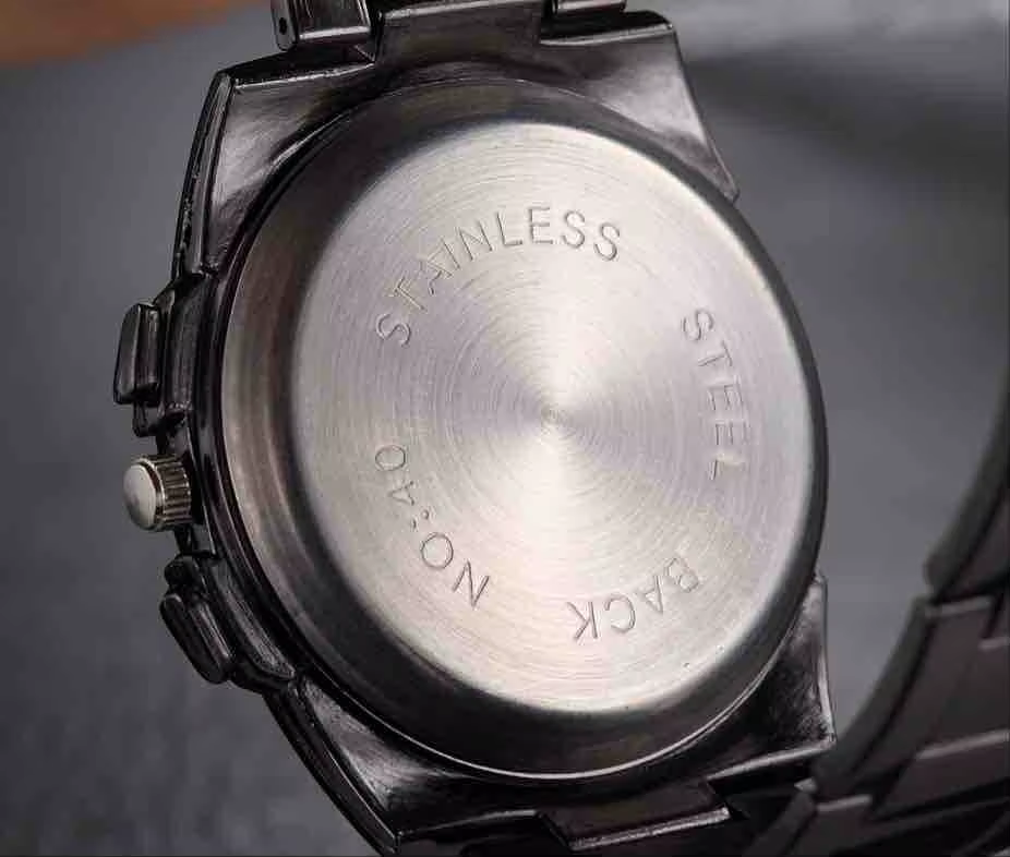 Montre de sport à quartz en acier inoxydable pour homme, montre-bracelet noire