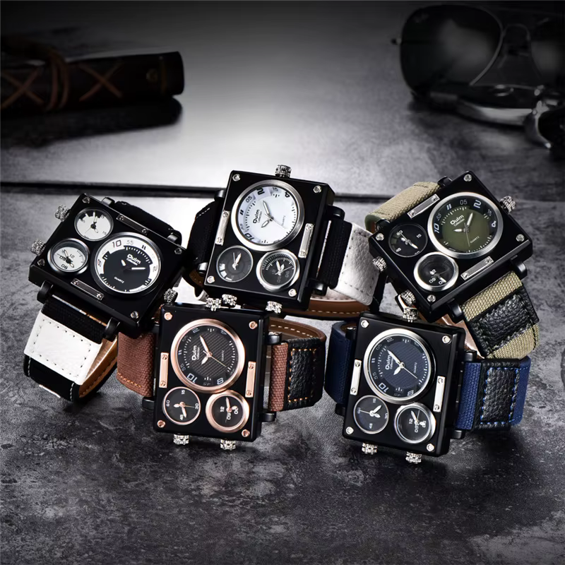 Oulm-Montre de sport à quartz verte pour homme