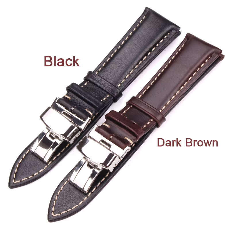 Bracelet de montre lisse Vintage marron foncé noir 18 19 20 21 22 24mm