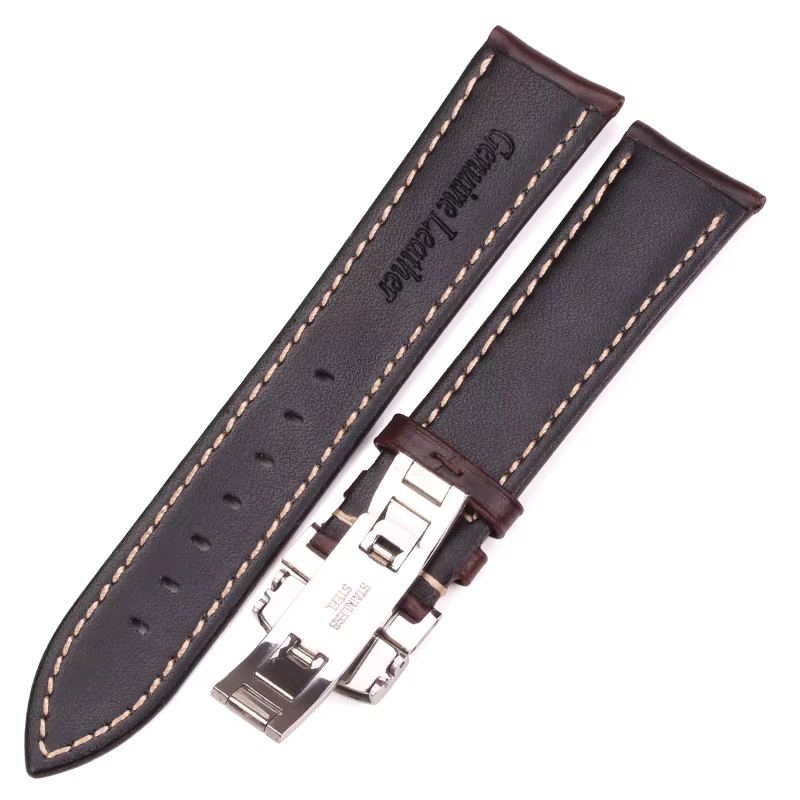 Bracelet de montre lisse Vintage marron foncé noir 18 19 20 21 22 24mm