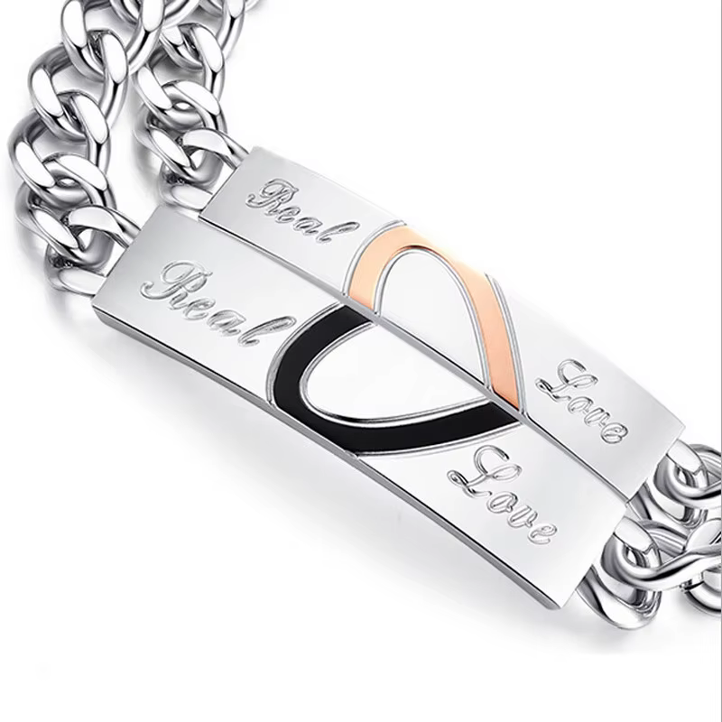 Bracelets de Couple d'amour réel à la mode, bijoux en acier inoxydable, breloques, cadeau pour amoureux, Puzzle en forme de cœur, accessoires de mariage