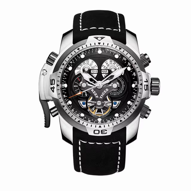 Reef Tiger-Montre-bracelet en cuir pour homme