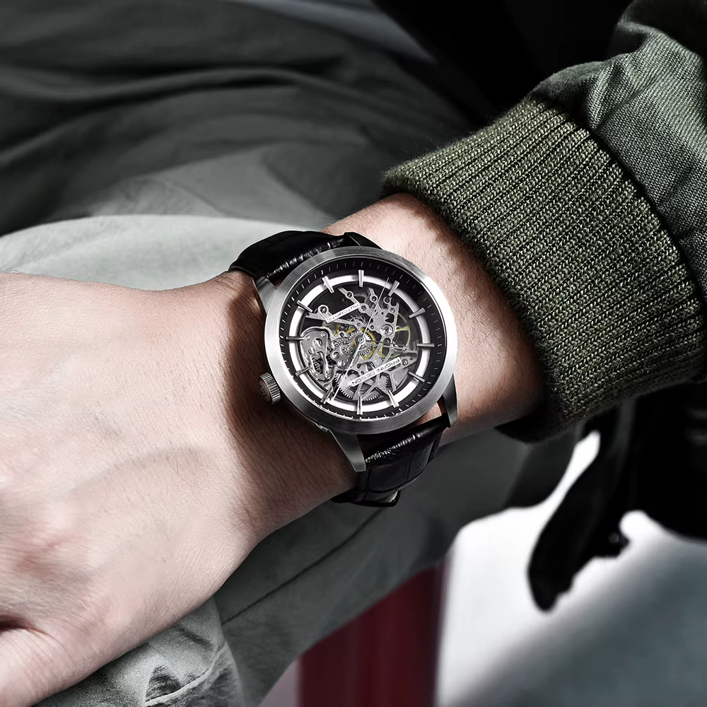 PAGANI DESIGN homme d'affaires montre de luxe squelette creux en cuir montre-bracelet
