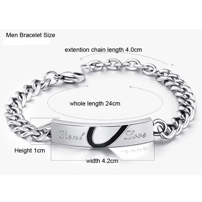 Bracelets de Couple d'amour réel à la mode, bijoux en acier inoxydable, breloques, cadeau pour amoureux, Puzzle en forme de cœur, accessoires de mariage