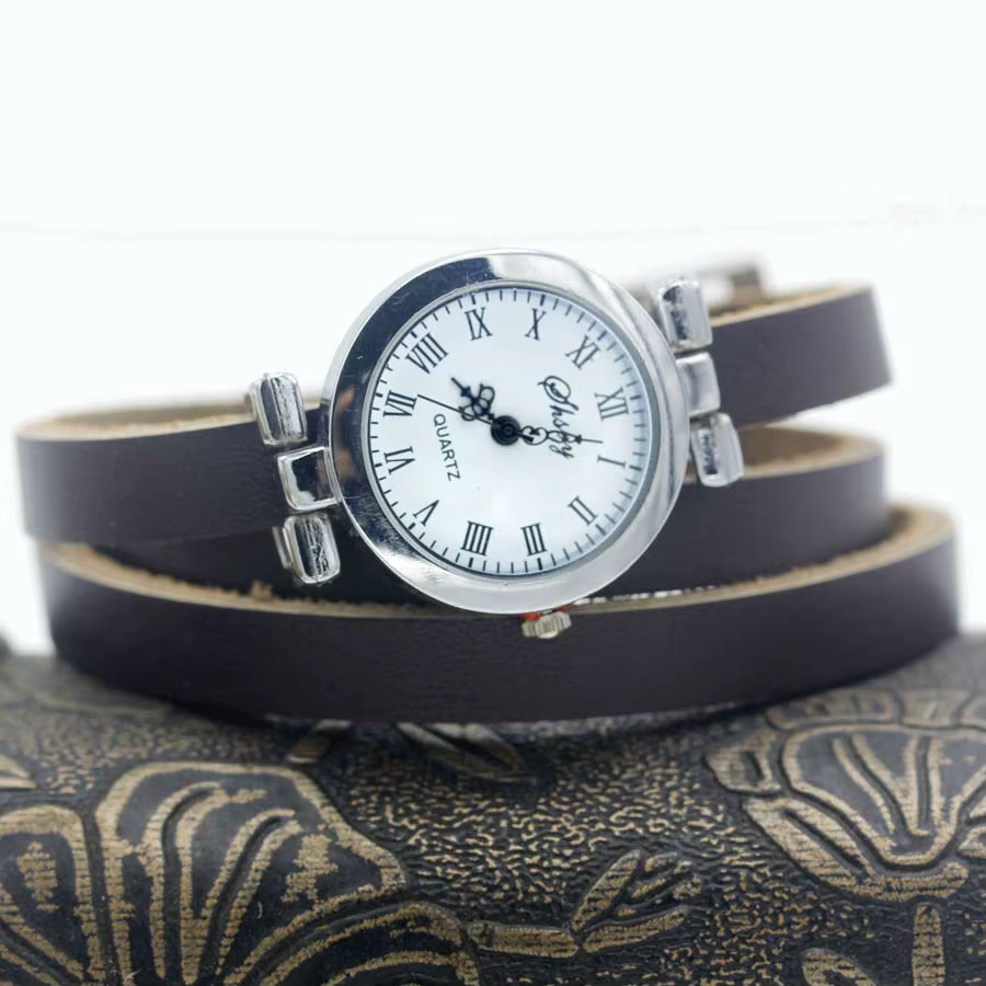 Shsby-Montre longue avec bracelet en cuir pour femme