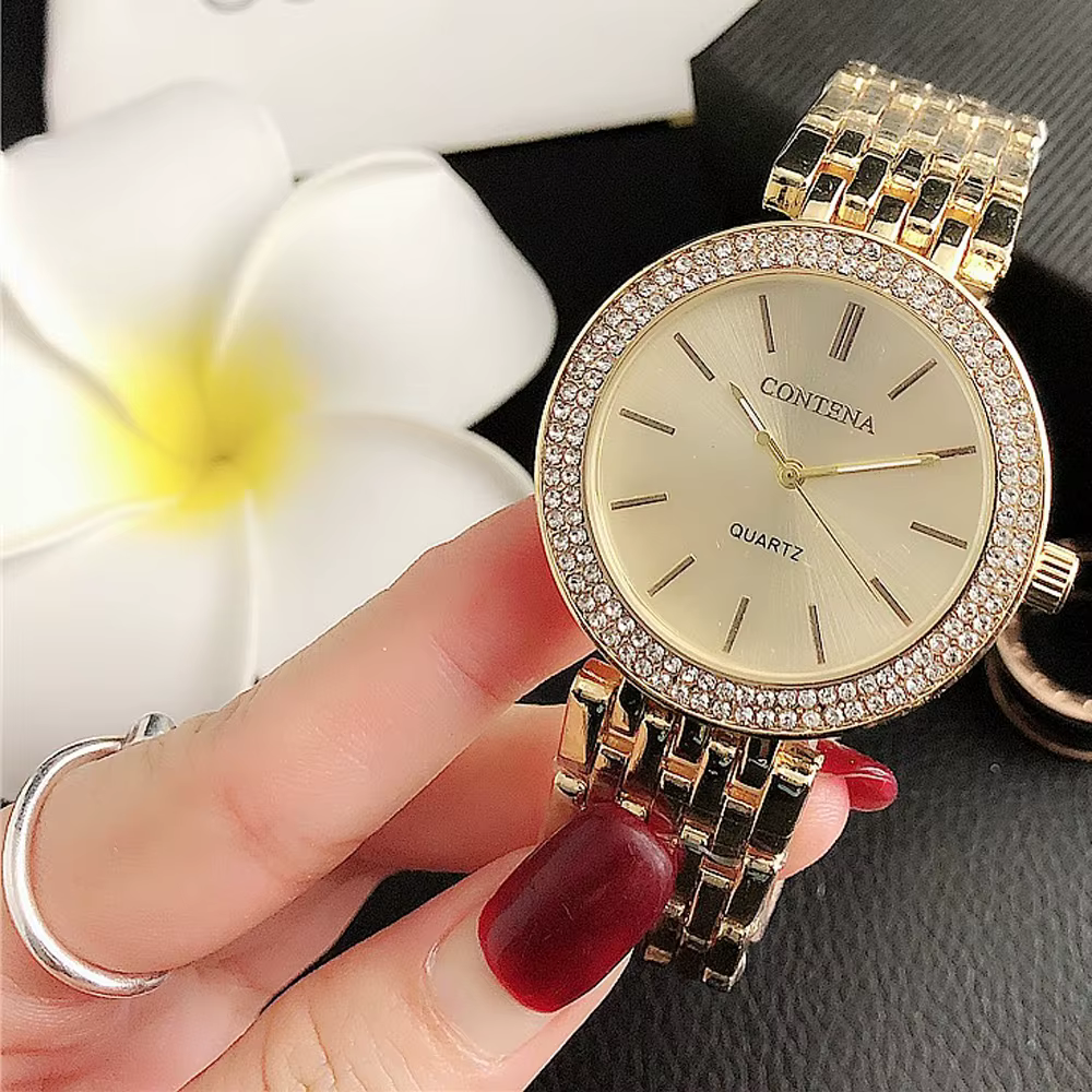 Reloj Mujer nouvelle montre en or pour femmes mode décontracté rond strass Quartz luxe dames montres Relogio Feminino
