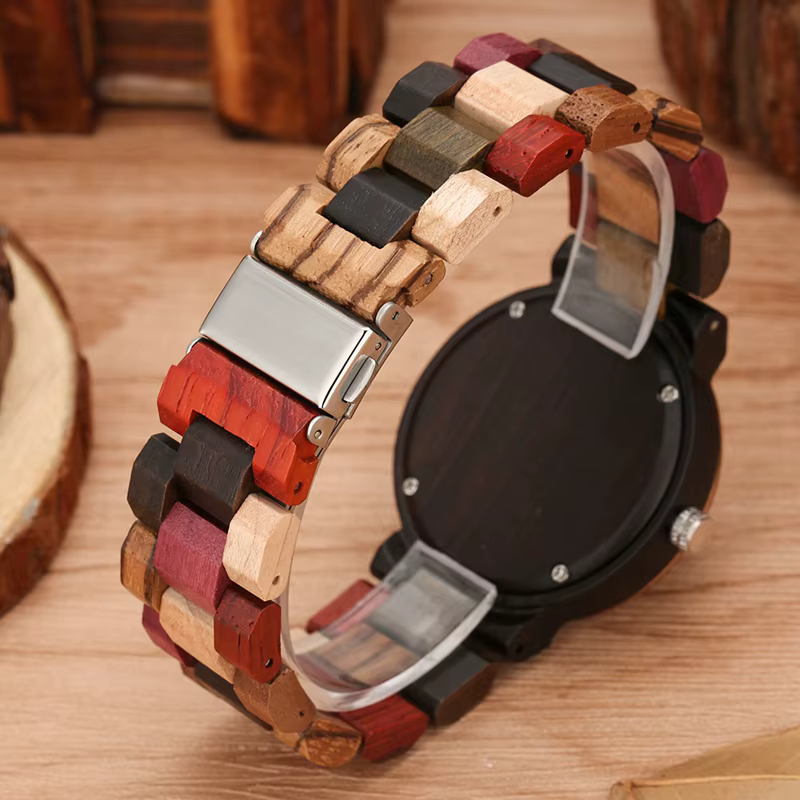 Montre-bracelet analogique à quartz en bois pour femme