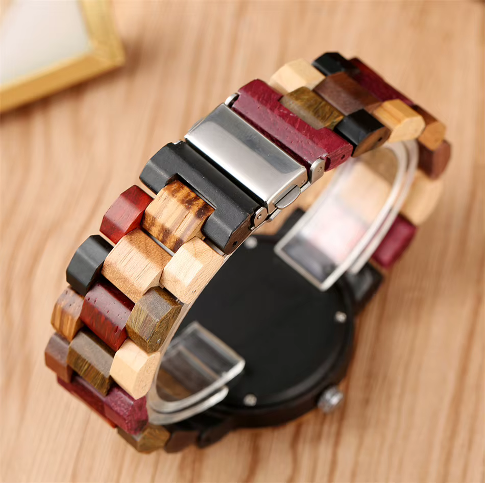 Bracelet en bois montre-Bracelet à Quartz pour femme 4 couleurs cadran mixte naturel entièrement