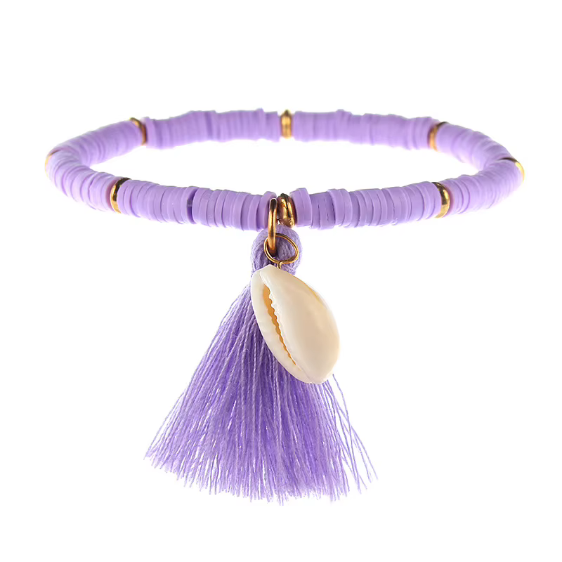 Bracelet artisanal bohème multicolore en coquillages Heishi et pampilles, 7 couleurs, extensible, pour l'été, la plage, style bohème, pour femme
