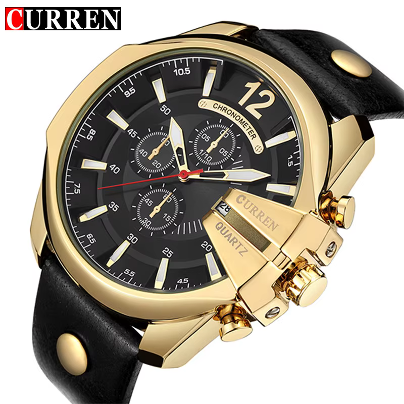 Montres pour hommes Top marque de luxe en cuir doré montre à Quartz