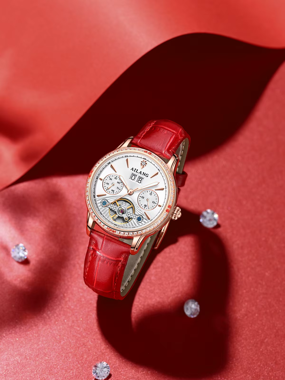 AILANG Montre mécanique automatique à tourbillon pour femme