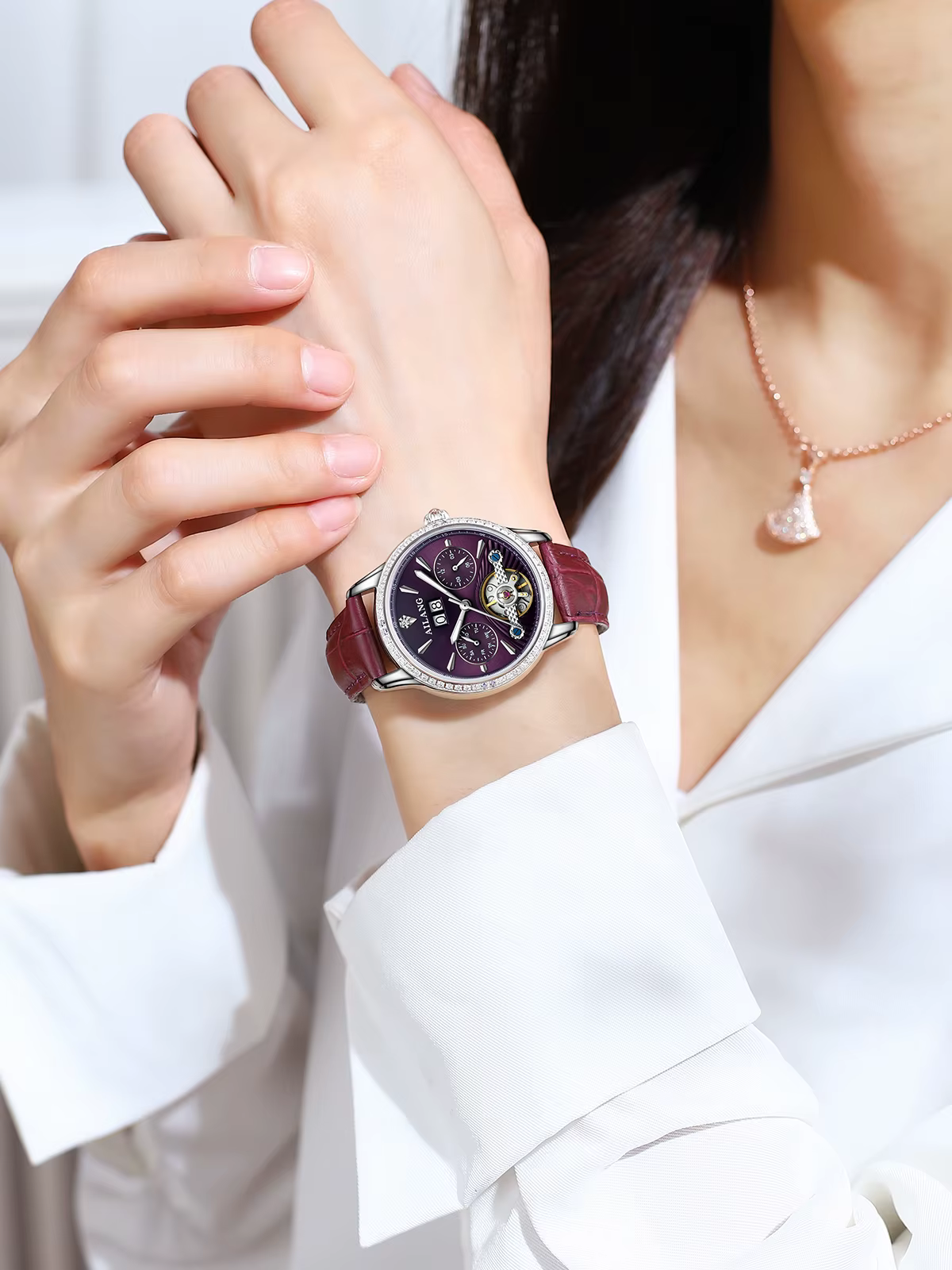 AILANG Montre mécanique automatique à tourbillon pour femme