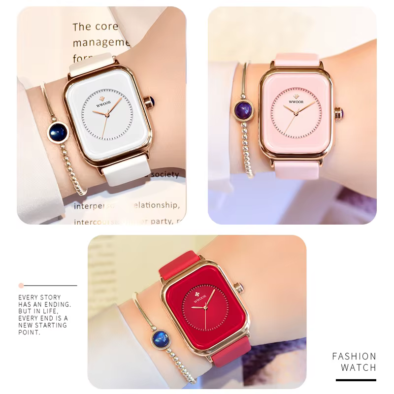 WWOOR marque de luxe montres pour femmes mode carré violet dames Quartz montre-bracelet étanche bracelet en Silicone Relogio Feminino