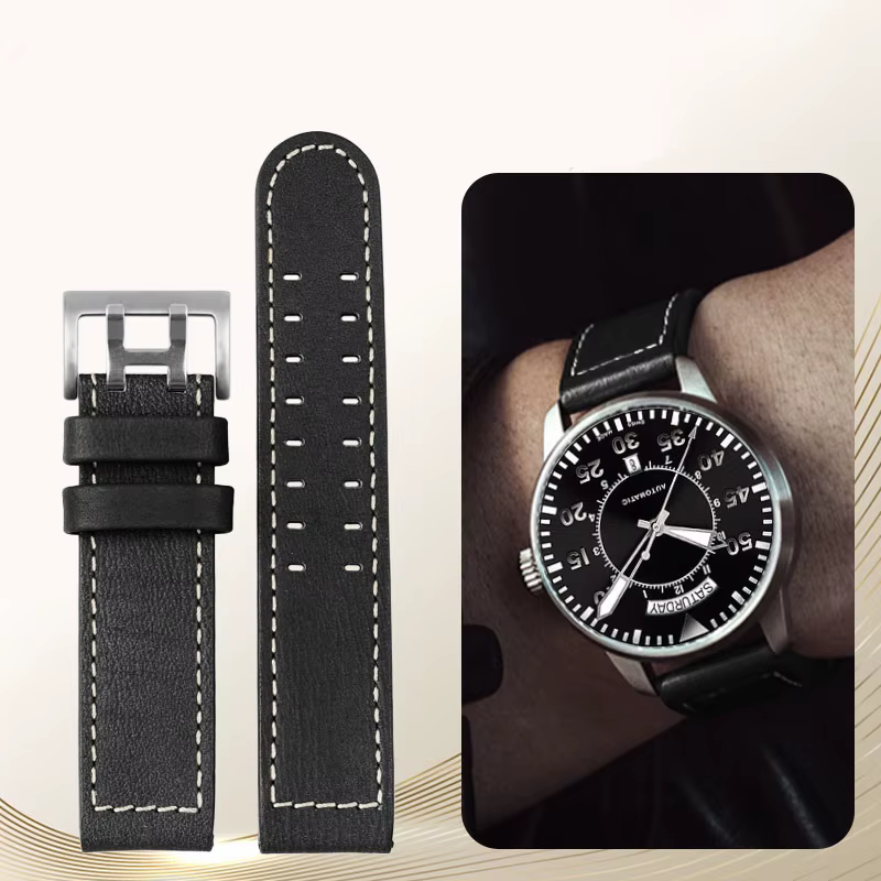Bracelet de montre en cuir véritable pour homme