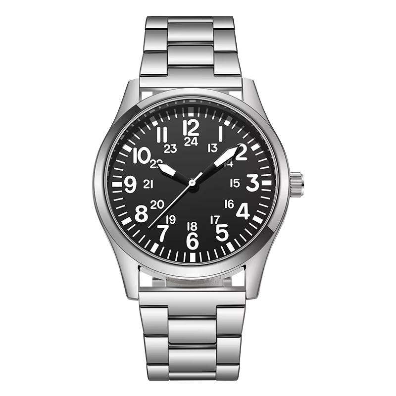 Montre de terrain avec bracelet en acier, lecture facile, mouvement japonais