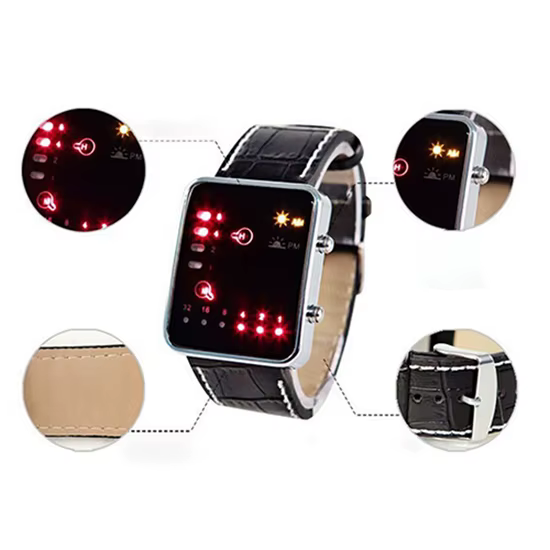Montre de mode pour hommes sport binaire numérique affichage LED bracelet en Faux cuir montre-bracelet reloj hombre часы мужɔе ✔